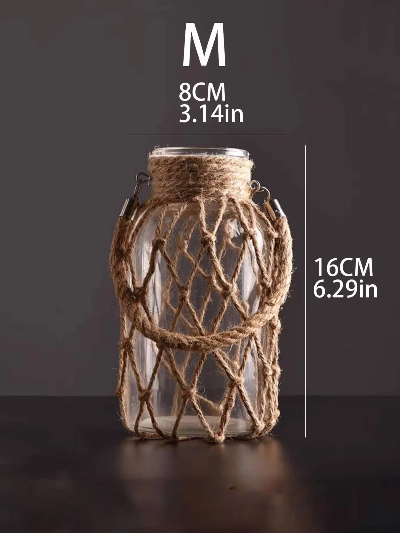 Handwoven Hemp Rope Glass Vase – Boho Nordic Decorative Vase for Dried Flowers, Living Room & Bedroom