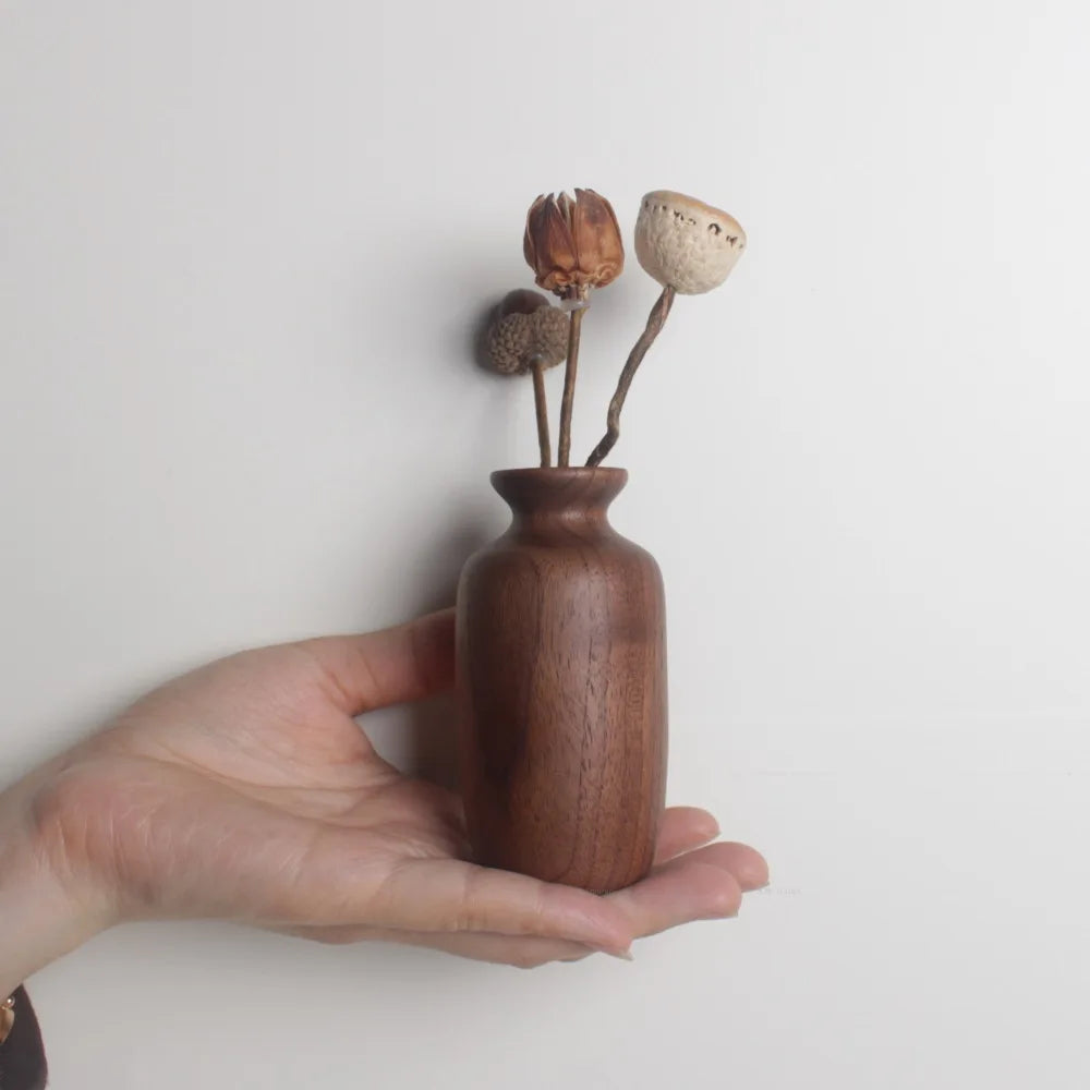 Handcrafted Black Walnut Mini Flower Vase – Solid Wood Decorative Home Ornament