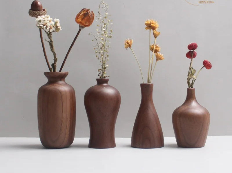 Handcrafted Black Walnut Mini Flower Vase – Solid Wood Decorative Home Ornament