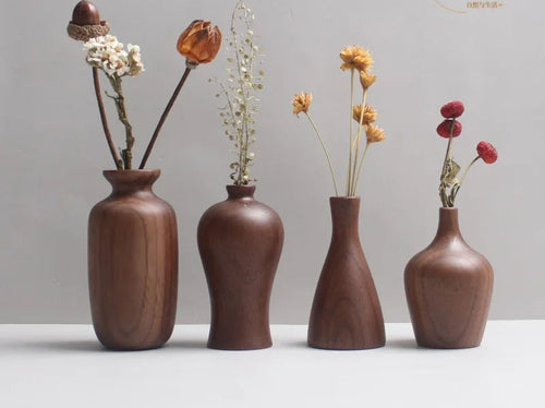 Handcrafted Black Walnut Mini Flower Vase – Solid Wood Decorative Home Ornament