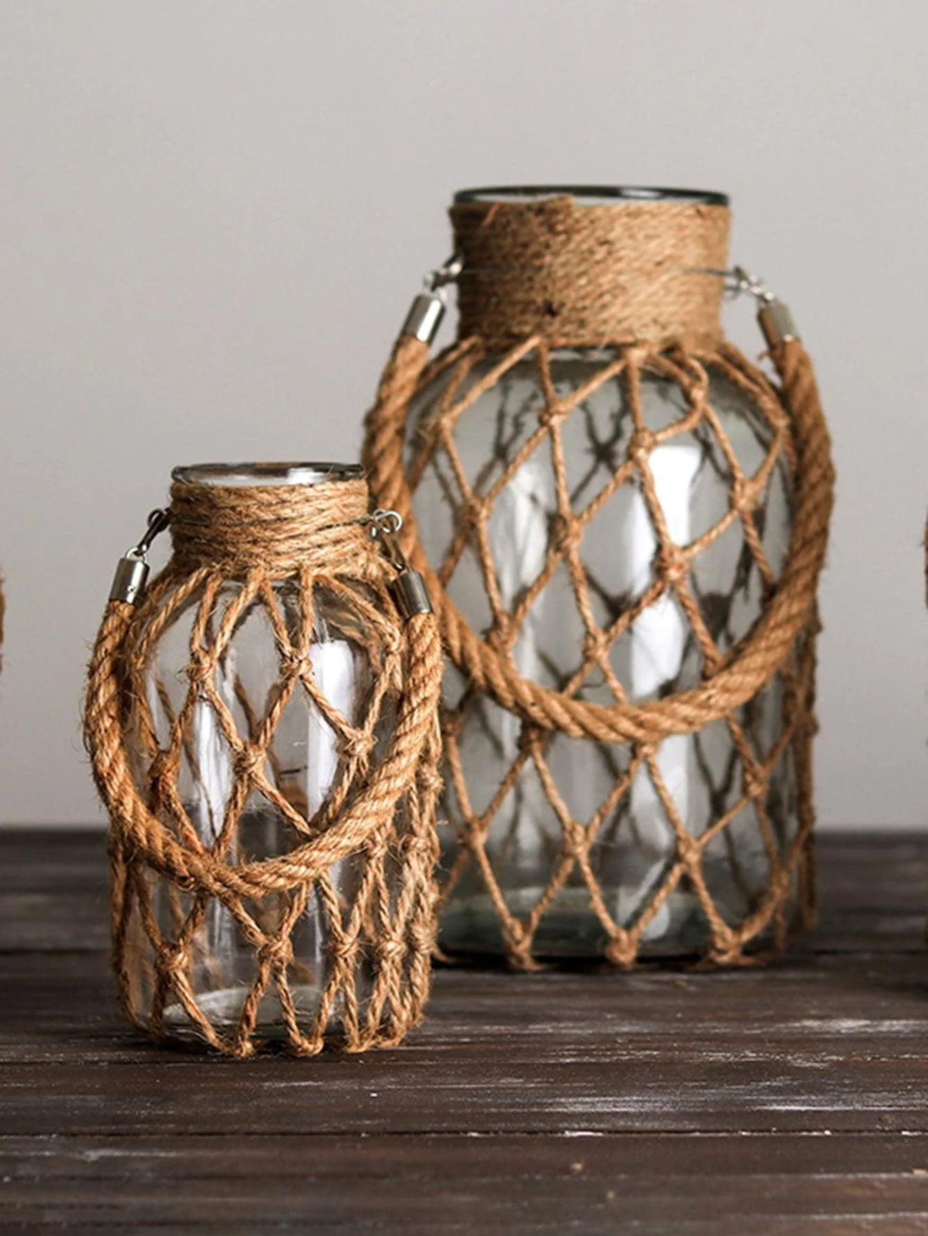 Handwoven Hemp Rope Glass Vase – Boho Nordic Decorative Vase for Dried Flowers, Living Room & Bedroom
